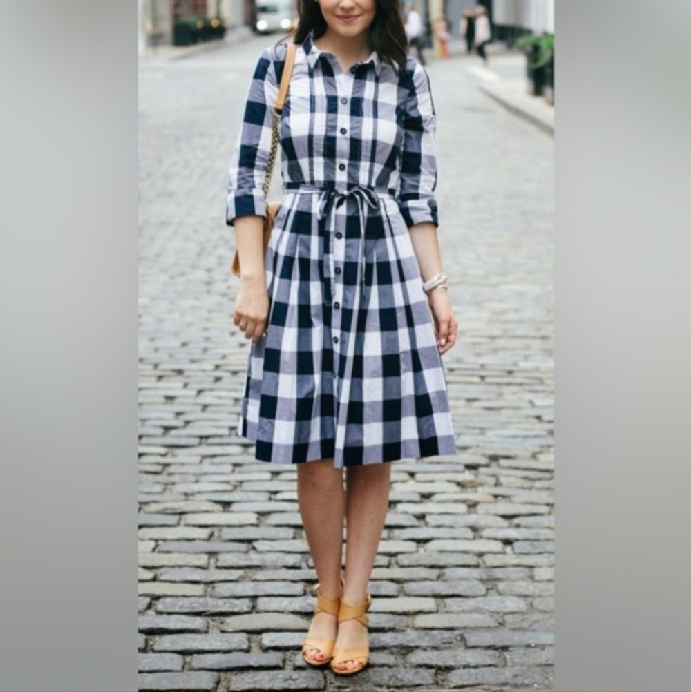 Boden Blue and White Gingham Shirt Dress
